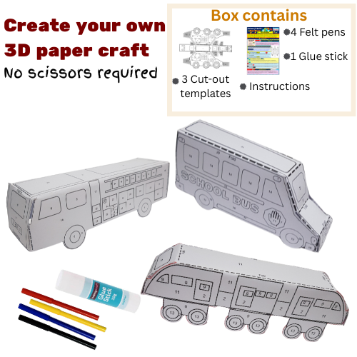 3-in-1 Box Fire Engine, School Bus, and Train