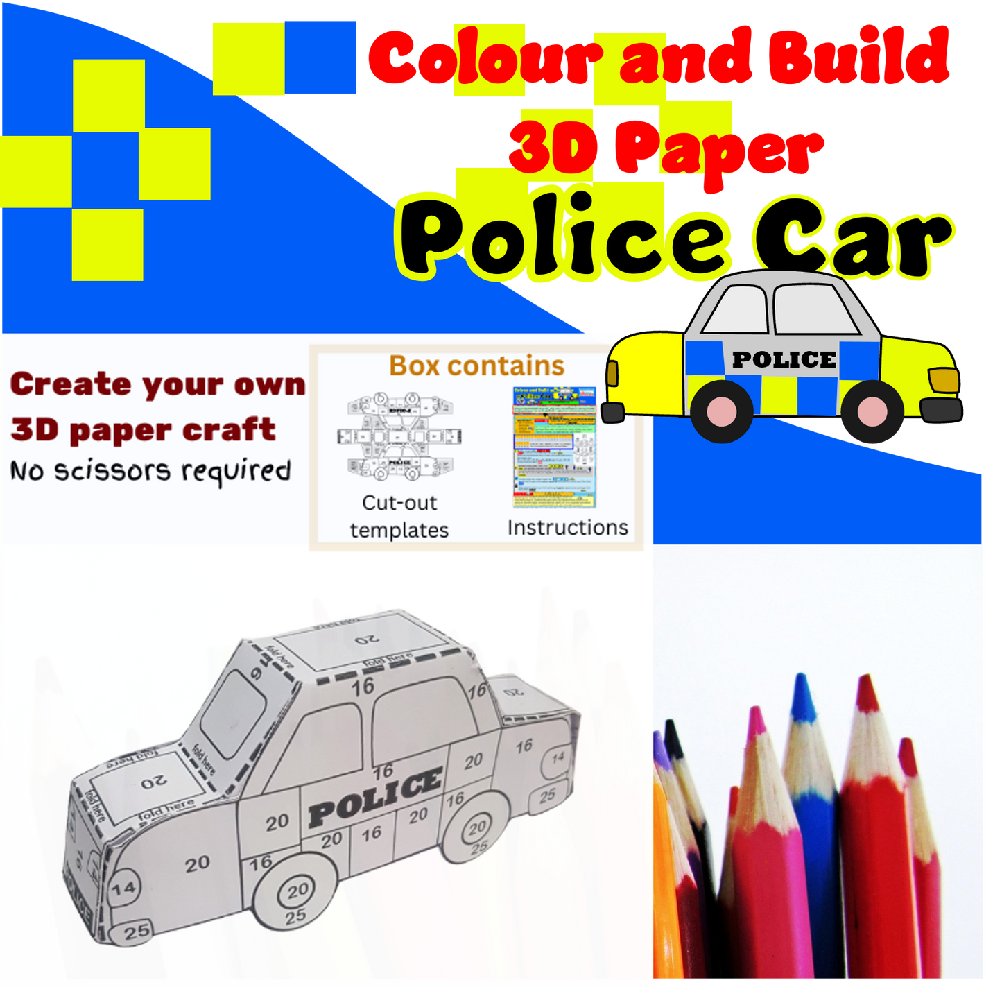 Colour and Build 3D Paper Police Car