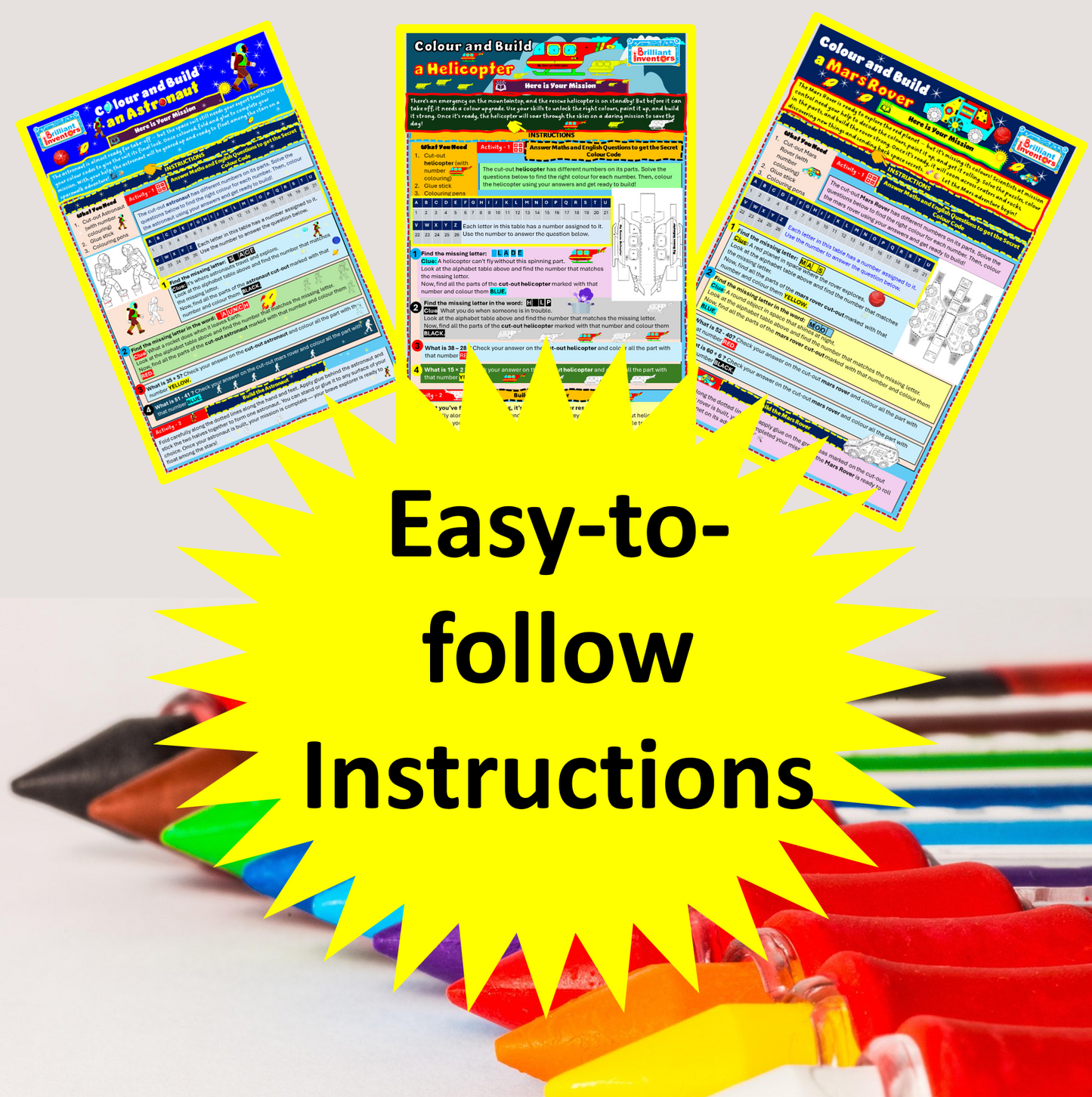 7-in-1 Box, Train, Fire Engine, Mars Rover, Police Car, Astronaut, Helicopter and School Bus