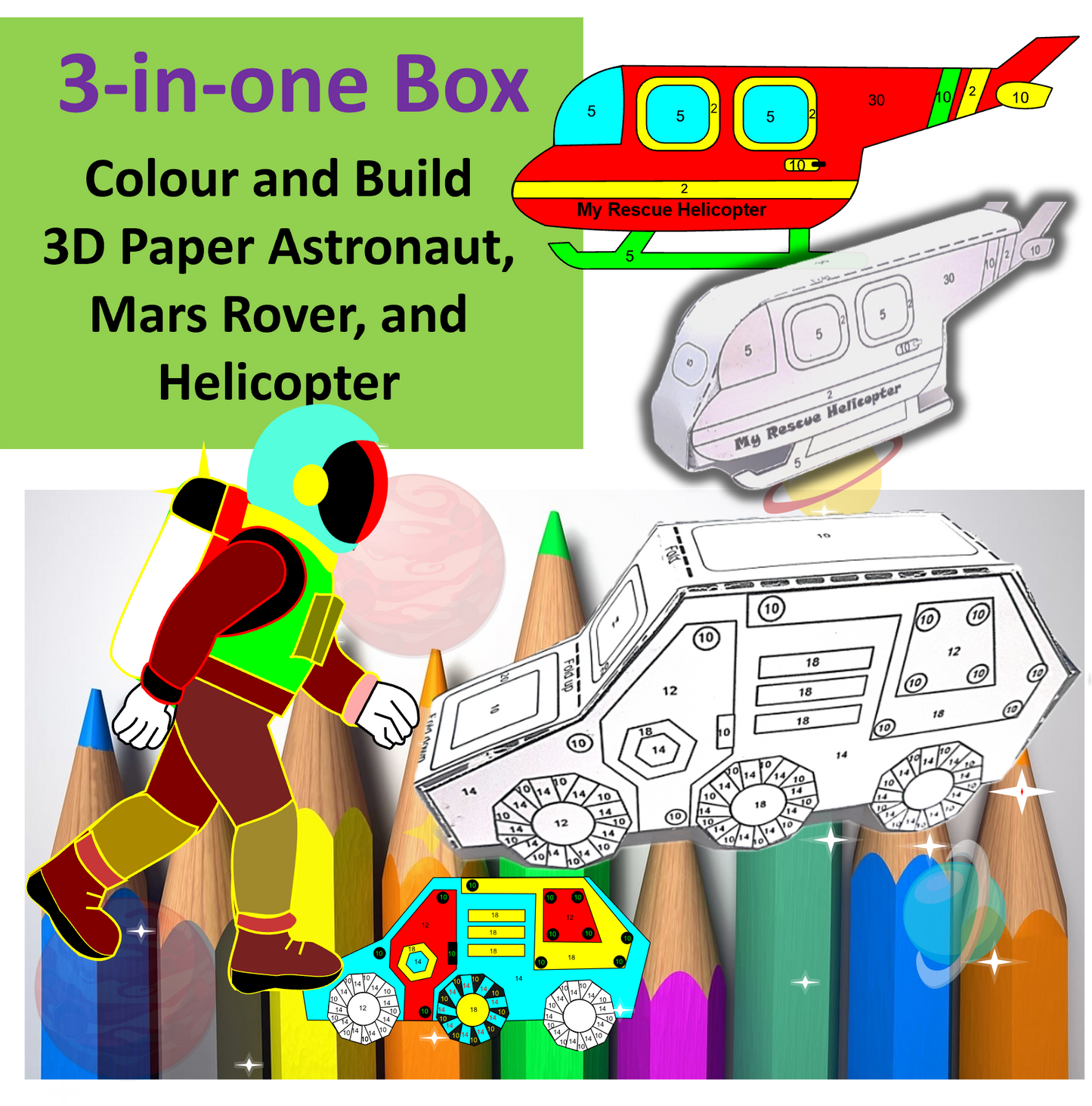 3-in-1 Box Astronaut, Mars Rover, Helicopter