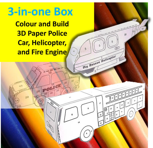 3-in-1 Box Fire Engine, Helicopter, and Police Car