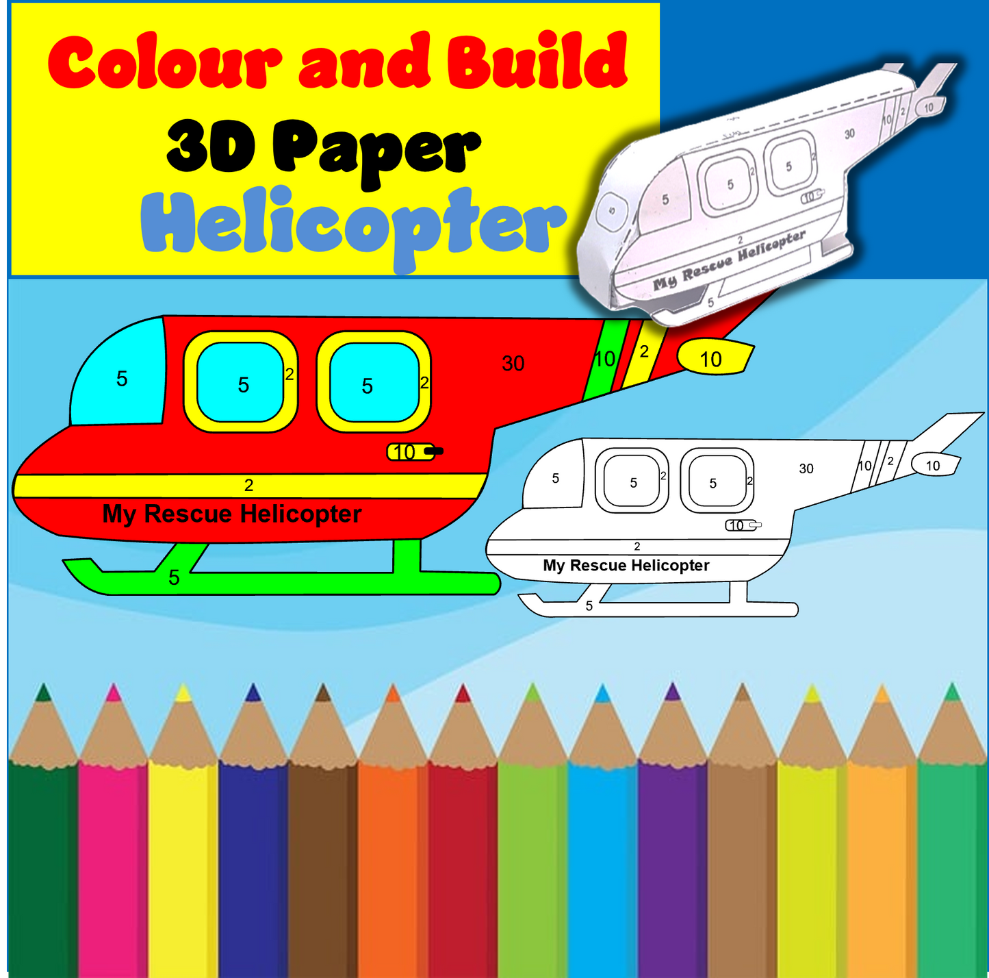 Colour and Build 3D Paper Helicopter