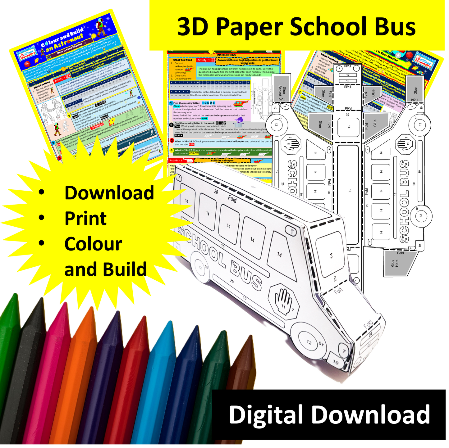 3D Paper School Bus -Digital Download